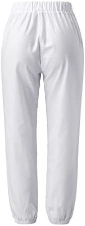 Ležerne ljetne pamučne lanene pantalone za žene široke pantalone sa ravnim nogama pantalone na plaži visokog struka sa džepovima udobne