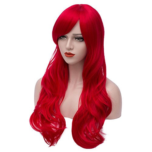 Bopocoko Crvene perike za žene mala Mermaid Cosplay perika 26 perika duge kovrčave valovite kose sa šiškama sintetičke perike za zabavu