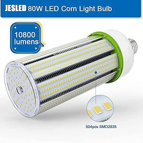 JESLED 80W LED lampa za žarulje za kukuruz, 10800lm E26 / E39 Base 500watt ekvivalent 5000k Daylight zamjena Metal Halide HID CFL