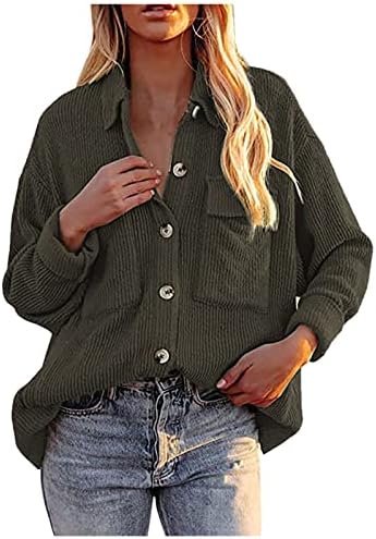Ženska košulja dugih rukava jakna casual prevelizirani gumb dolje, ležerne bluze za bluze sa džepovima