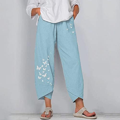 Ljetne posteljine hlače za žene široke noge pamučne posteljine lounge hlače čvrste boje modne joge pidžame hlače s džepovima